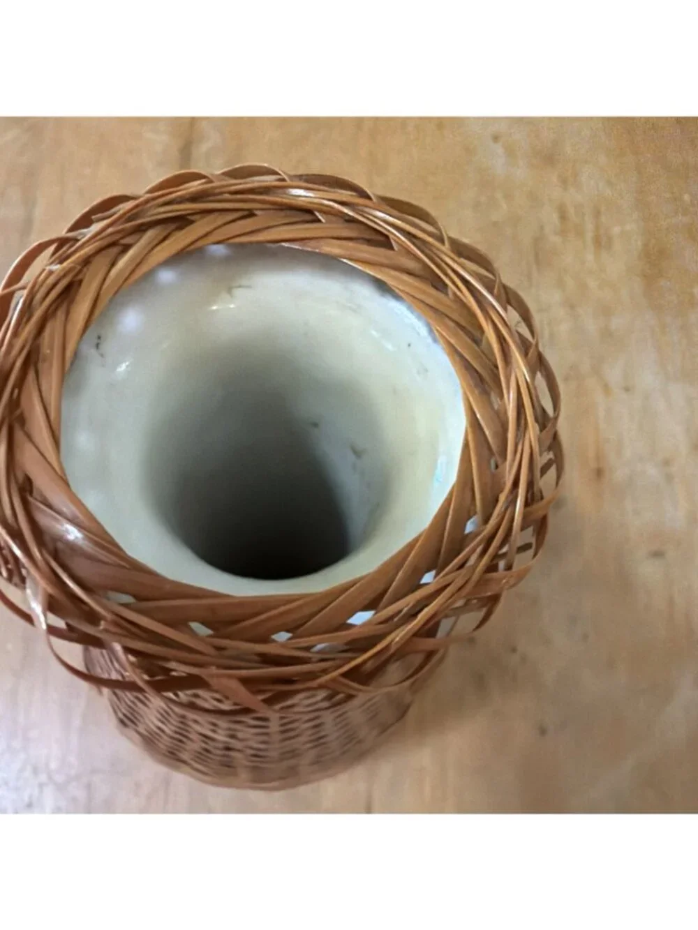 Wicker Rattan Woven Bohemian Boho Asian Style Decor Flower VASE Tropical 7.5in